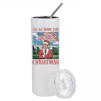 ILl Be Home For Christmas Funny Trump 2024 Ugly Xmas Stainless Steel Tumbler