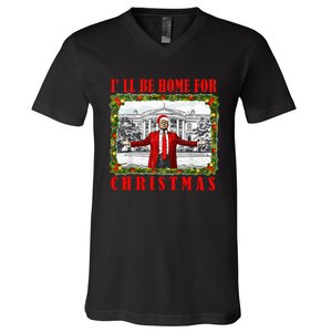 ILl Be Home For Christmas Funny Santa Claus Trump 2024 V-Neck T-Shirt