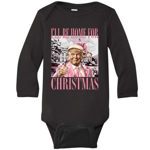 Iil Be Home For Christmas Funny Trump Santa 2024 Christmas Baby Long Sleeve Bodysuit