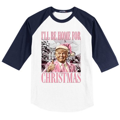 Iil Be Home For Christmas Funny Trump Santa 2024 Christmas Baseball Sleeve Shirt