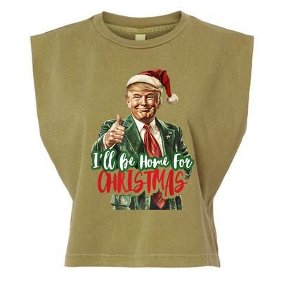 ILl Be Home For Christmas Santa Trump Xmas Pajamas Funny Garment-Dyed Women's Muscle Tee