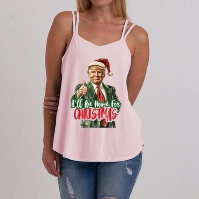 ILl Be Home For Christmas Santa Trump Xmas Pajamas Funny Women's Strappy Tank