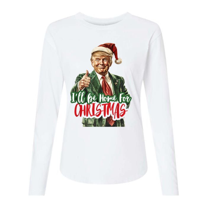 ILl Be Home For Christmas Santa Trump Xmas Pajamas Funny Womens Cotton Relaxed Long Sleeve T-Shirt