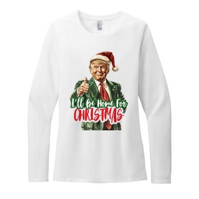 ILl Be Home For Christmas Santa Trump Xmas Pajamas Funny Womens CVC Long Sleeve Shirt