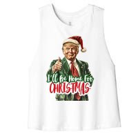 ILl Be Home For Christmas Santa Trump Xmas Pajamas Funny Women's Racerback Cropped Tank