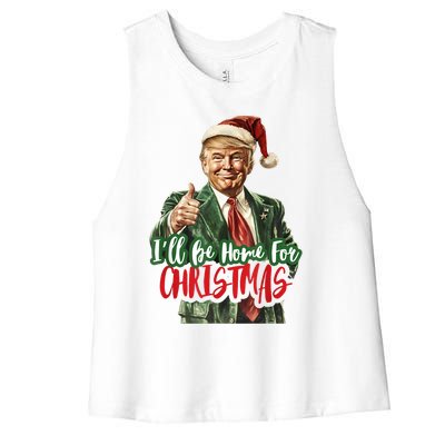 ILl Be Home For Christmas Santa Trump Xmas Pajamas Funny Women's Racerback Cropped Tank