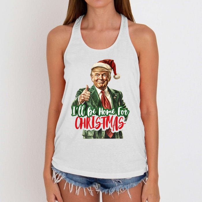 ILl Be Home For Christmas Santa Trump Xmas Pajamas Funny Women's Knotted Racerback Tank