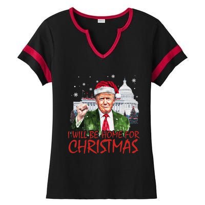 ILl Be Home For Christmas Xmas Trump Pajamas Holiday Santa Great Gift Ladies Halftime Notch Neck Tee