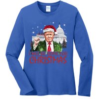 ILl Be Home For Christmas Xmas Trump Pajamas Holiday Santa Great Gift Ladies Long Sleeve Shirt