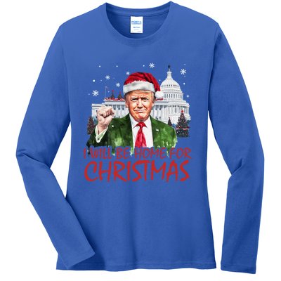 ILl Be Home For Christmas Xmas Trump Pajamas Holiday Santa Great Gift Ladies Long Sleeve Shirt