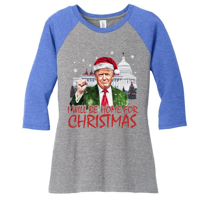 ILl Be Home For Christmas Xmas Trump Pajamas Holiday Santa Great Gift Women's Tri-Blend 3/4-Sleeve Raglan Shirt