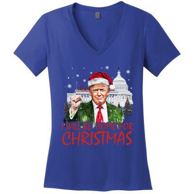 ILl Be Home For Christmas Xmas Trump Pajamas Holiday Santa Great Gift Women's V-Neck T-Shirt