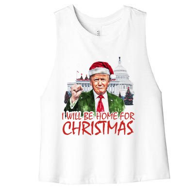 ILl Be Home For Christmas Xmas Trump Pajamas Holiday Santa Great Gift Women's Racerback Cropped Tank