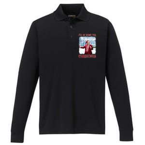 I’Ll Be Home For Christmas Funny Dancing Trump Republican Gift Performance Long Sleeve Polo