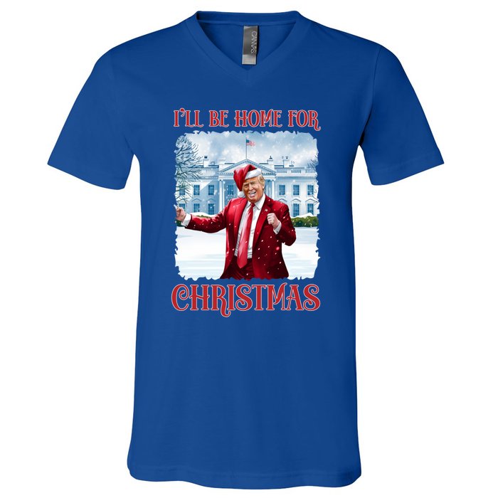 I’Ll Be Home For Christmas Funny Dancing Trump Republican Gift V-Neck T-Shirt