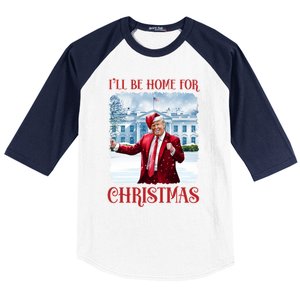 I’Ll Be Home For Christmas Funny Dancing Trump Republican Gift Baseball Sleeve Shirt