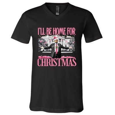 Ill Be Home For Christmas Donald Trump President Santa Claus V-Neck T-Shirt