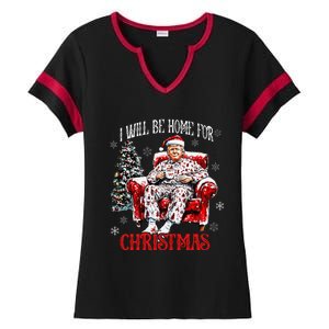 ILl Be Home For Christmas Santa Trump Xmas Family Ladies Halftime Notch Neck Tee