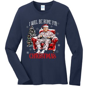 ILl Be Home For Christmas Santa Trump Xmas Family Ladies Long Sleeve Shirt