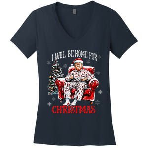 ILl Be Home For Christmas Santa Trump Xmas Family Women's V-Neck T-Shirt