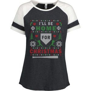 ILl Be Home For Christmas Baseball Ugly Christmas Meaningful Gift Enza Ladies Jersey Colorblock Tee