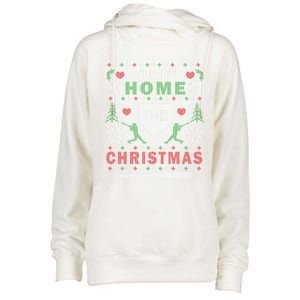 ILl Be Home For Christmas Baseball Ugly Christmas Meaningful Gift Womens Funnel Neck Pullover Hood