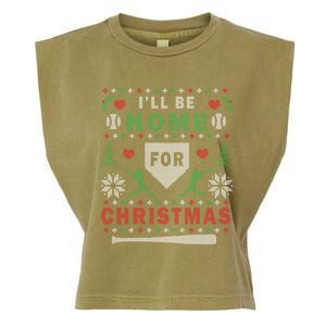 ILl Be Home For Christmas Baseball Ugly Christmas Meaningful Gift Garment-Dyed Women's Muscle Tee