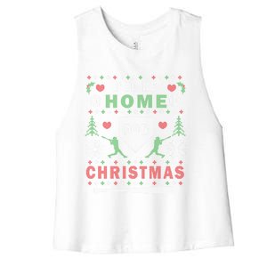 ILl Be Home For Christmas Baseball Ugly Christmas Meaningful Gift Women's Racerback Cropped Tank