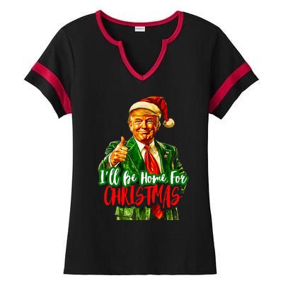 ILl Be Home For Christmas Funny Santa Claus Trump 2024 Ladies Halftime Notch Neck Tee