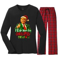 ILl Be Home For Christmas Funny Santa Claus Trump 2024 Women's Long Sleeve Flannel Pajama Set 