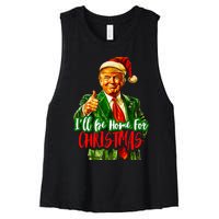 ILl Be Home For Christmas Funny Santa Claus Trump 2024 Women's Racerback Cropped Tank