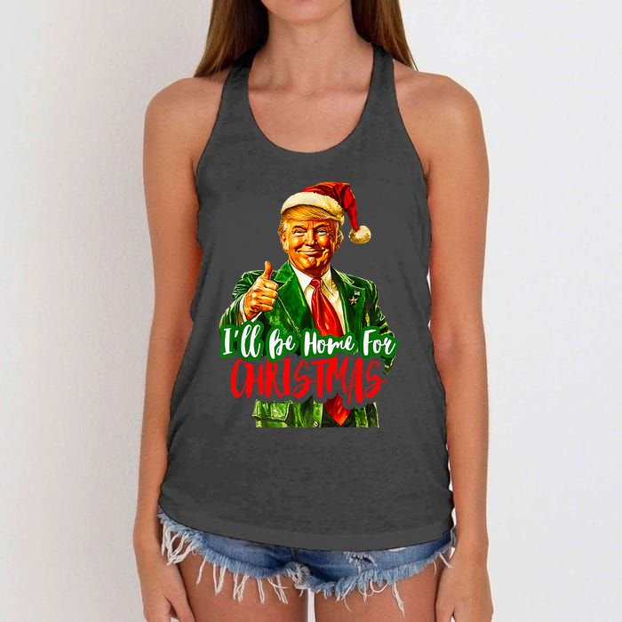 ILl Be Home For Christmas Funny Santa Claus Trump 2024 Women's Knotted Racerback Tank