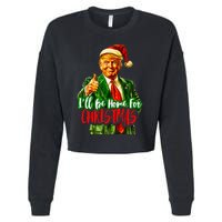 ILl Be Home For Christmas Funny Santa Claus Trump 2024 Cropped Pullover Crew