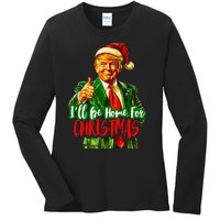 ILl Be Home For Christmas Funny Santa Claus Trump 2024 Ladies Long Sleeve Shirt