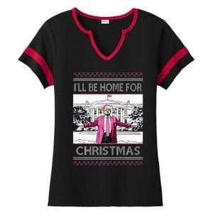 ILl Be Home For Christmas Funny Santa Trump Ugly Sweater Ladies Halftime Notch Neck Tee