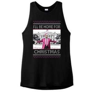 ILl Be Home For Christmas Funny Santa Trump Ugly Sweater Ladies PosiCharge Tri-Blend Wicking Tank