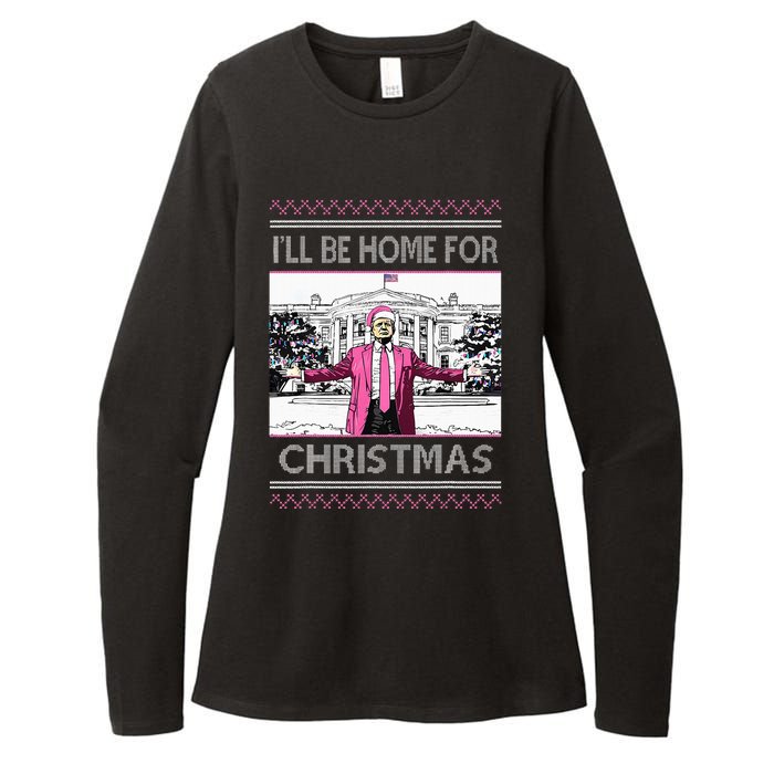 ILl Be Home For Christmas Funny Santa Trump Ugly Sweater Womens CVC Long Sleeve Shirt