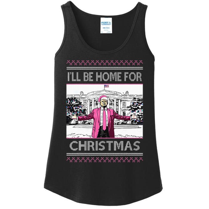 ILl Be Home For Christmas Funny Santa Trump Ugly Sweater Ladies Essential Tank