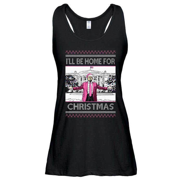 ILl Be Home For Christmas Funny Santa Trump Ugly Sweater Ladies Essential Flowy Tank