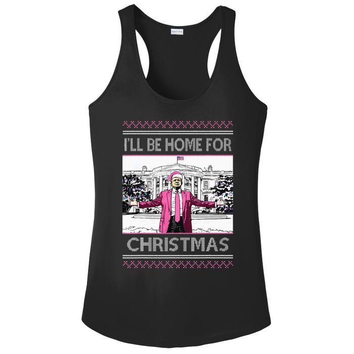 ILl Be Home For Christmas Funny Santa Trump Ugly Sweater Ladies PosiCharge Competitor Racerback Tank