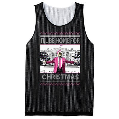 ILl Be Home For Christmas Funny Santa Trump Ugly Sweater Mesh Reversible Basketball Jersey Tank