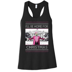 ILl Be Home For Christmas Funny Santa Trump Ugly Sweater Women's Racerback Tank