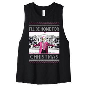 ILl Be Home For Christmas Funny Santa Trump Ugly Sweater Women's Racerback Cropped Tank