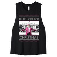 ILl Be Home For Christmas Funny Santa Trump Ugly Sweater Women's Racerback Cropped Tank