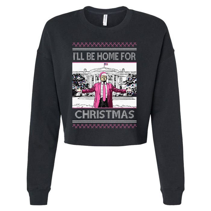 ILl Be Home For Christmas Funny Santa Trump Ugly Sweater Cropped Pullover Crew