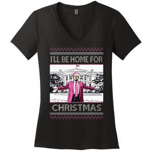 ILl Be Home For Christmas Funny Santa Trump Ugly Sweater Women's V-Neck T-Shirt