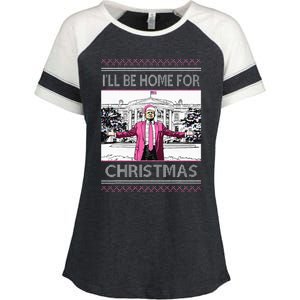 ILl Be Home For Christmas Funny Santa Trump Ugly Sweater Enza Ladies Jersey Colorblock Tee