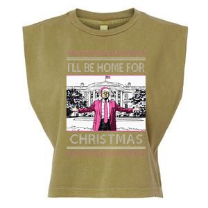 ILl Be Home For Christmas Funny Santa Trump Ugly Sweater Garment-Dyed Women's Muscle Tee