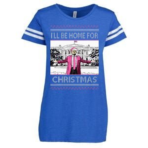 ILl Be Home For Christmas Funny Santa Trump Ugly Sweater Enza Ladies Jersey Football T-Shirt