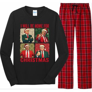 ILl Be Home For Christmas Funny Santa Claus Trump 2024 Long Sleeve Pajama Set